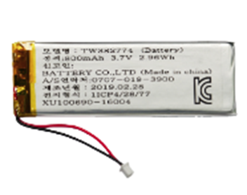 리튬폴리머 배터리 3.7V,  800mAh, KC인증