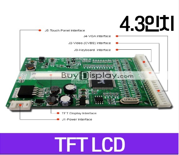 TFT LCD 모듈, 3.5인치, 해상도 320x240, Video AV Driver Board ER-TFTV035-3, FFC